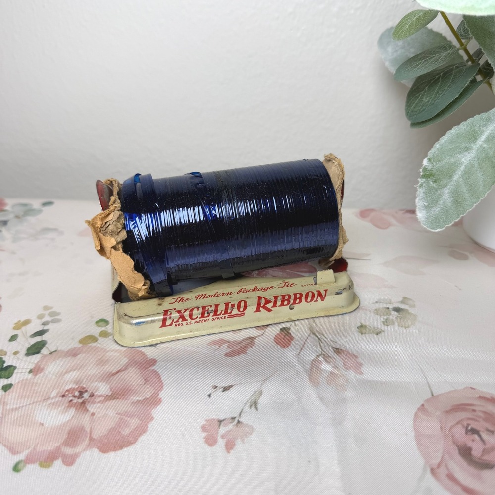 Vintage Excello Ribbon Tin Dispenser Blue Cellophane The Modern Package Tie USA